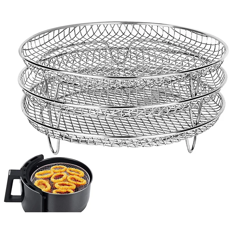 Three Stackable Dehydrator Racks Air Fryer Steam Grill Accessories Fit All 4.2QT - 5.8QT