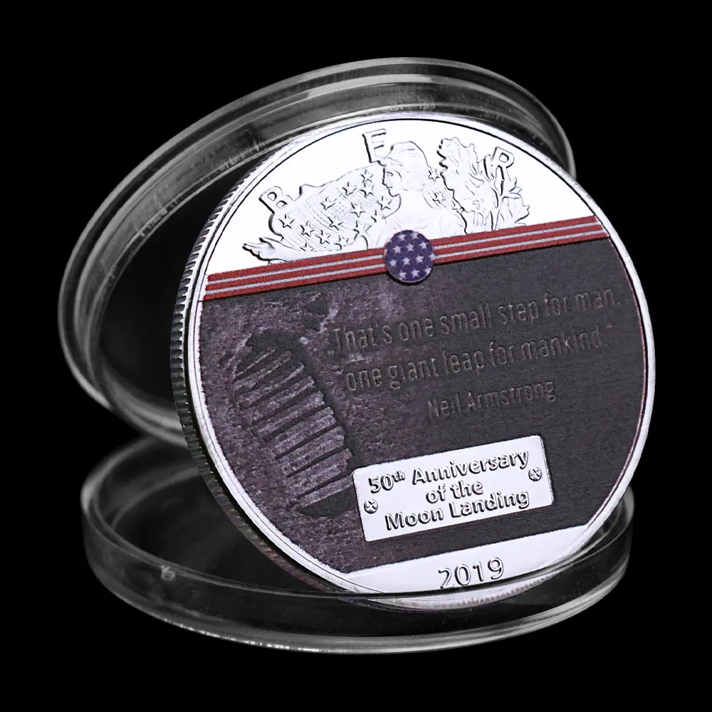 

US 50th Anniversary of The Moon Landing 2019 Commemorative Coin Colorful Collectible Gift Apollo 11 Silver Plated Coin