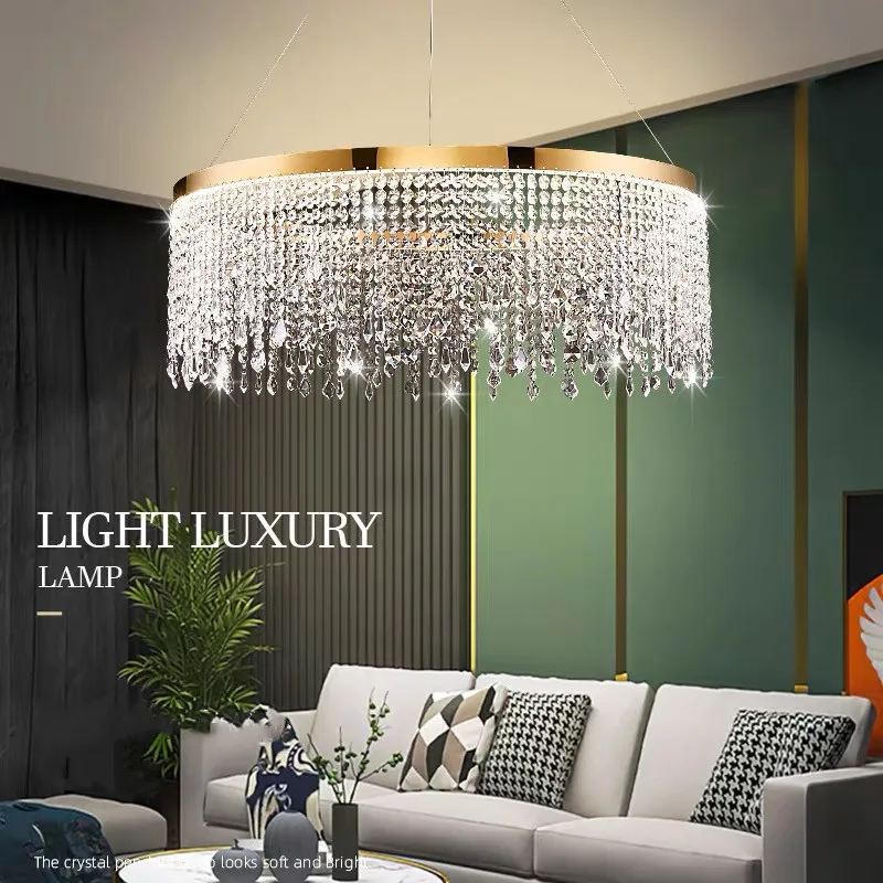 

2022 Modern LED Clear Crystal Ceiling Chandeliers Circle Living Dining Room Pendant Lamps Luxury Hanging Light Lustre Home Decor
