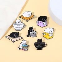 cartoon black white couple cat metal enamel brooch funny coffee animal pets alloy lapel badge backpack accessories jewelry gifts