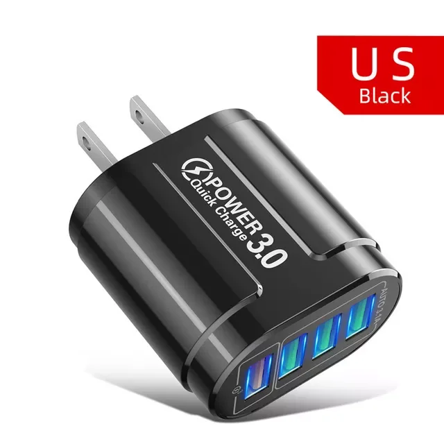 USLION 48W USB Charger Fast Charge QC 3.0 Wall Charging For iPhone 12 11 Mobile 4 Ports EU US Plug Adapter Travel