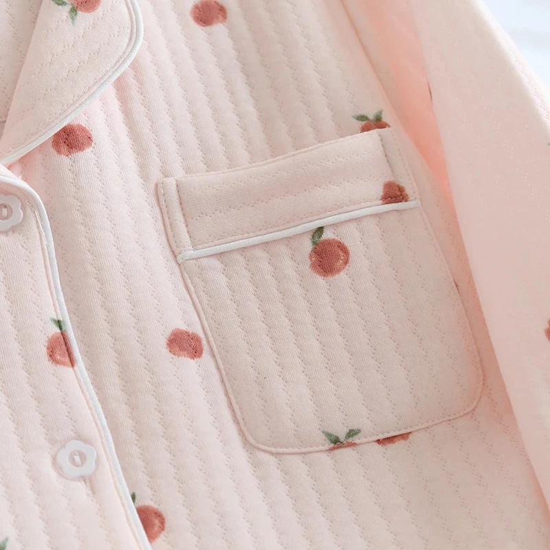 Japanese Winter Women's Pajamas Set of 2 Long-sleeved Trousers Suit Cotton Air Cotton Warm Ladies Pyjama Home Service Sleepwear