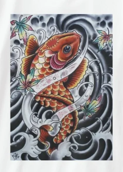 Colored KOI Tattoo Look Printed Premium T-Shirt. Summer Cotton Short Sleeve O-Neck Mens T Shirt New S-3XL