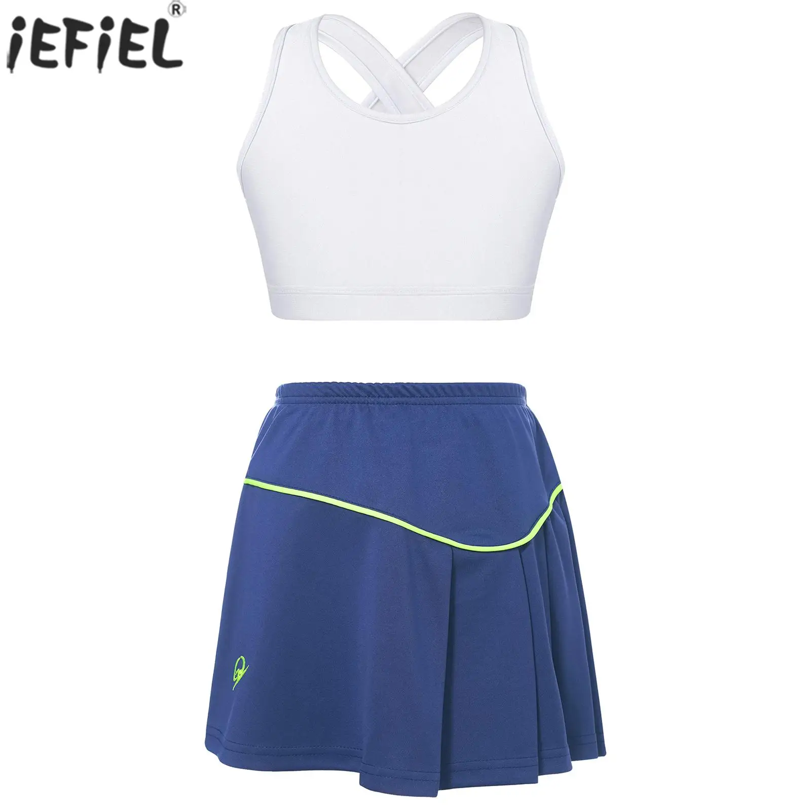 

Kids Girls Sports Suit Sleeveless Crop Tops A-Line Pantskirt Sportswear Gym Badminton Tennis Volleyball Dance Workout Activewear