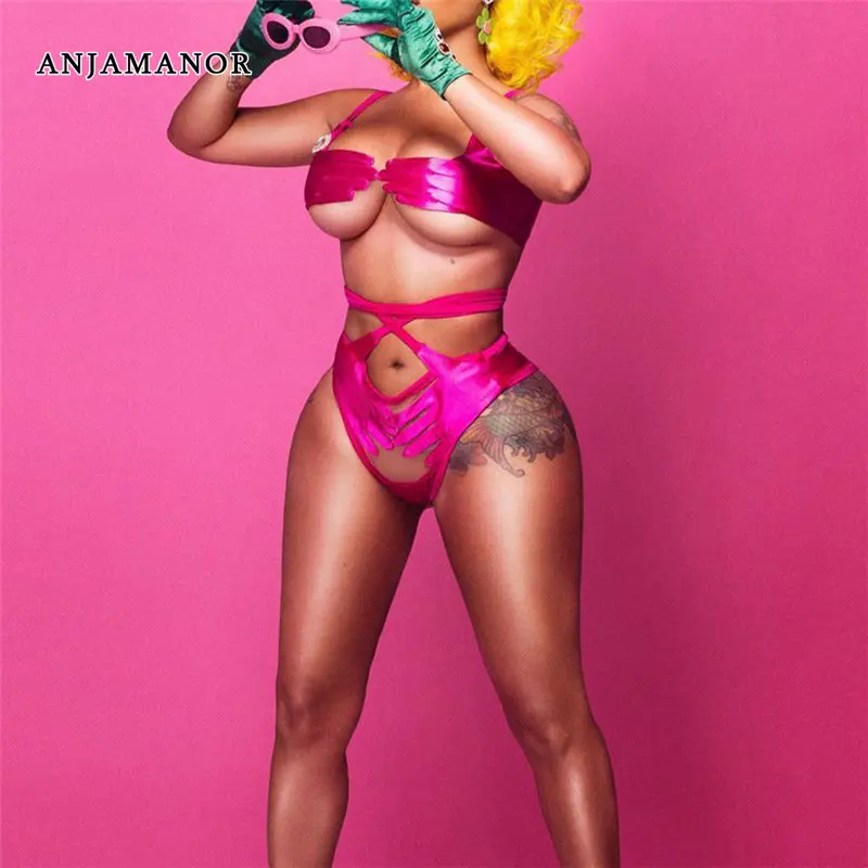 

ANJAMANOR Sexy Two Piece Set for Women Night Club Outfit Bralette Crop Top and Shorts Matching Sets D87-EE12