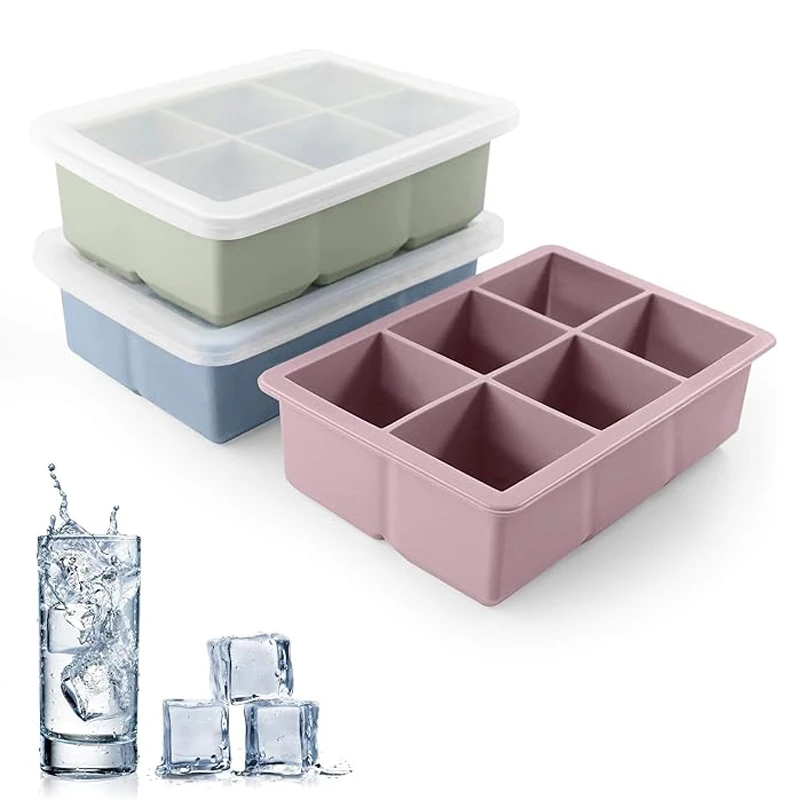 

3PCS Large Ice Cube Tray With Lid Stackable Big Silicone Square Ice Cube Mold For Whiskey Reusable and Easy Release Ice Maker