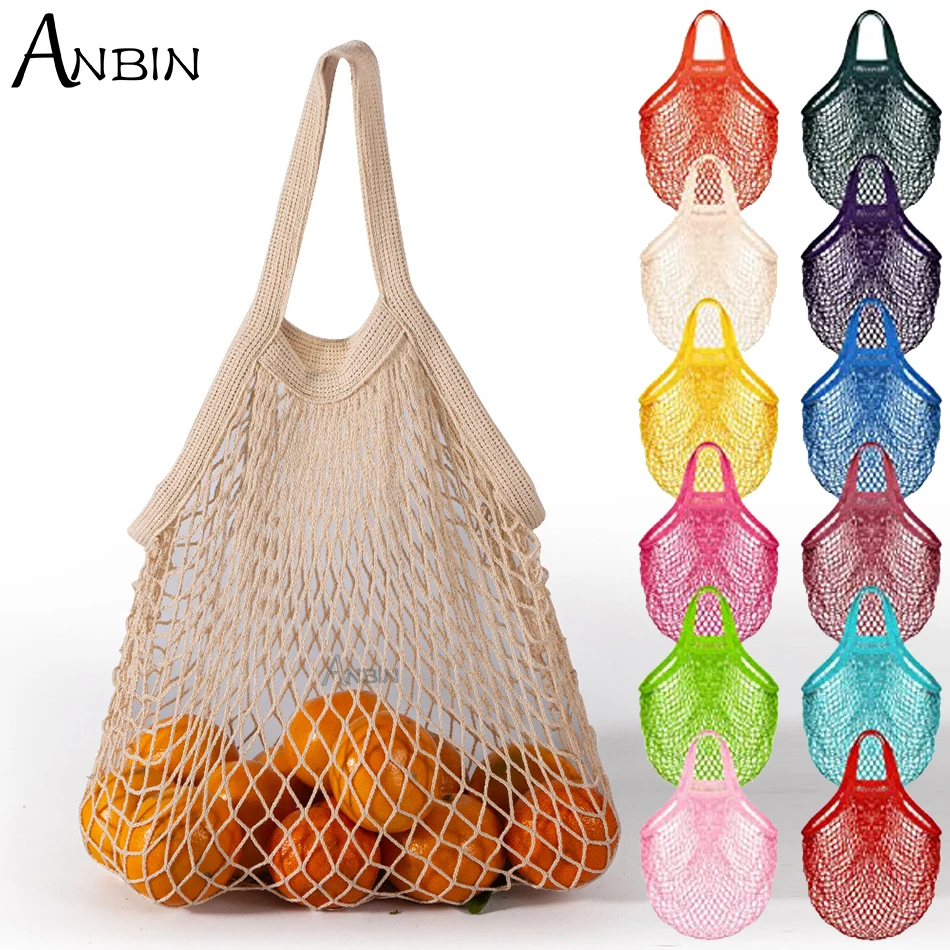 

Women's Reusable Mesh Net Beach Bag Handle Cotton Grocery Large Crochet Handbag Vegetable Fruit String Shopper Eco Storage Tote