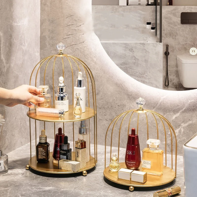 

Iron Storage Shelves Home Decor Makeup Organizer Metal Shelf Decoration Room Decor Shelves Supports Bird Cage Shape Tray