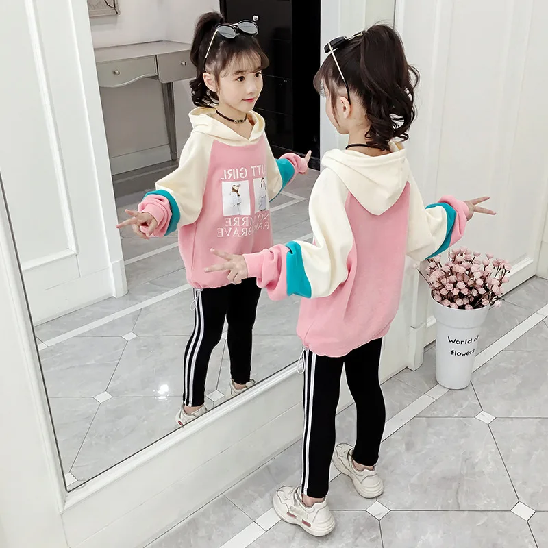 

Children Girls Autumn Print Clothing Hooded Sweater Contrast Portrait Stitching Loose Coat Top Hoodies for Girls 14 Years Old