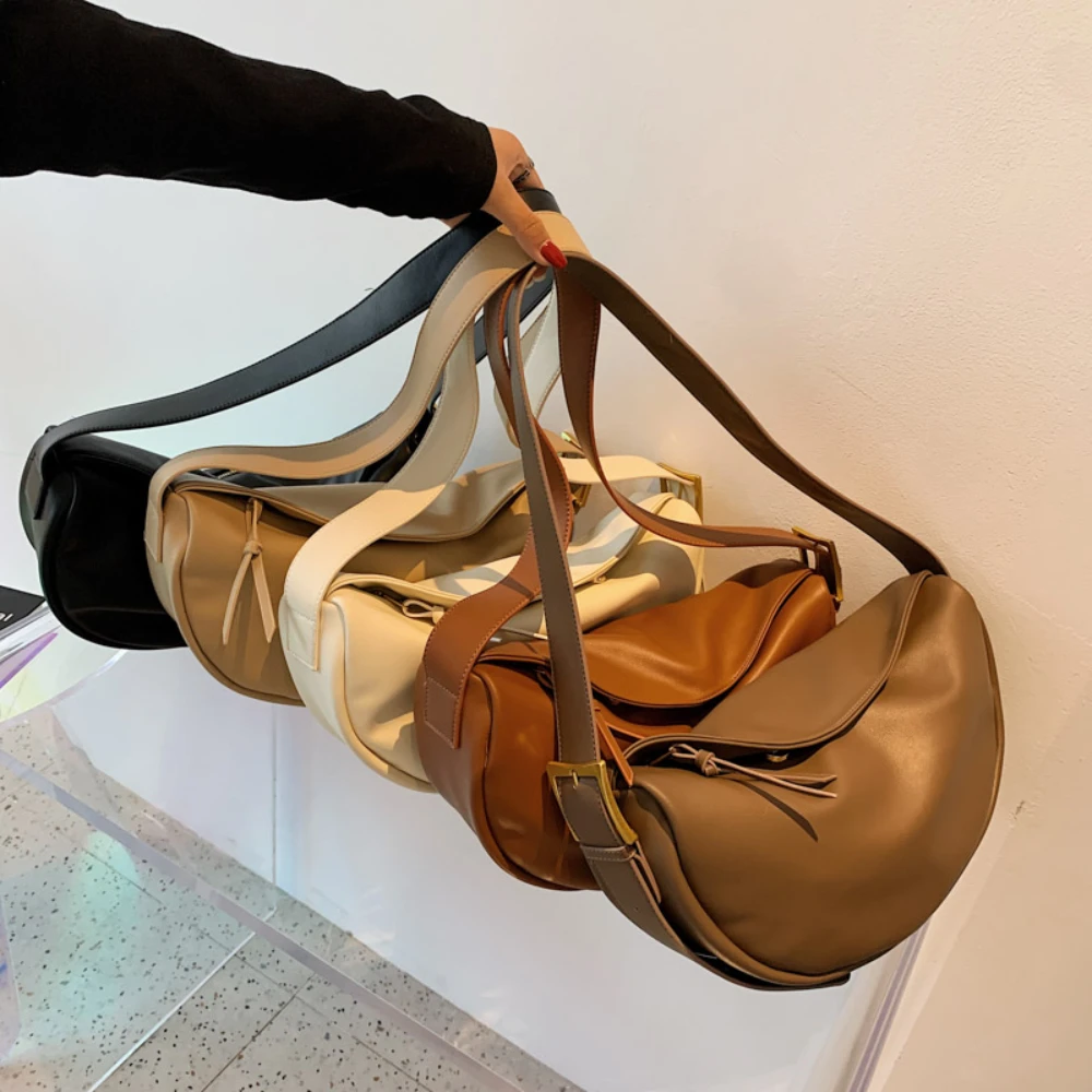 

Сумки через плечо для женщин, вместительные Роскошные однотонные мягкие дамские сумочки на ремне, повседневные винтажные дорожные чемоданчики