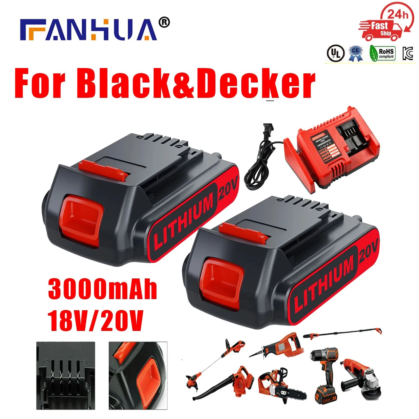 

For Black Decker LBXR20 Lithium Battery 18/20V 3000mAh LBXR20 LB20 LBX20 LBXR2020 LB2X4020-OPE Power Tools and Battery Charger