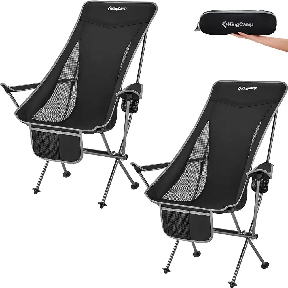 

KingCamp складные туристические стулья, для взрослых, 2 шт., легкий стул для кемпинга с высокой спинкой и подлокотником, черный