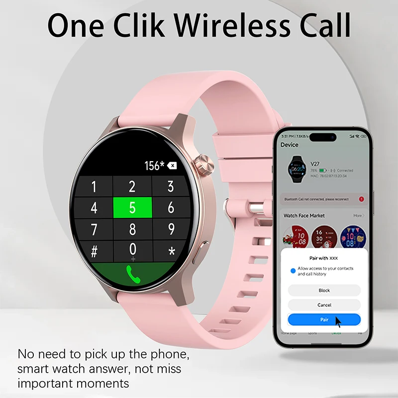 Умные часы для пар 5 4 Bluetooth-вызов 1 43-дюймовый AMOLED-экран разрешение 466*466 женские