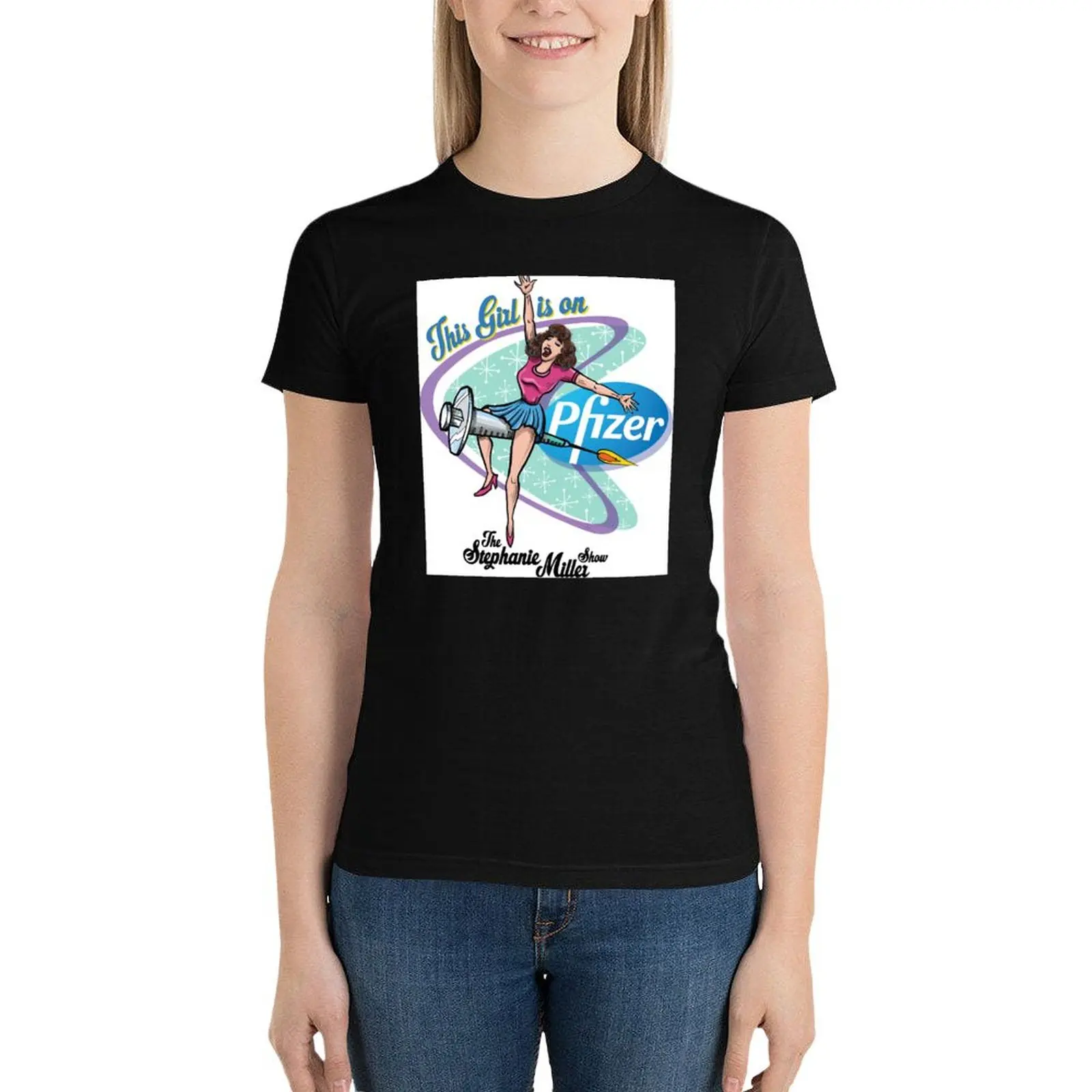 Эта девушка на Pfizer футболки с графическим рисунком летние топы женские для