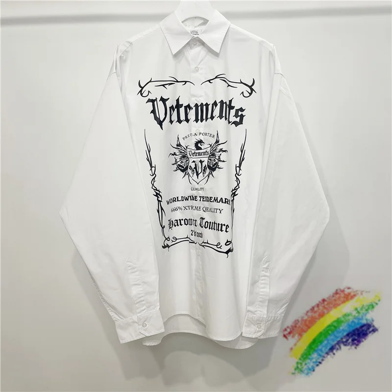 

Vetements Label Crest Shirts Men Women 1:1 High Quality Double-edged Graphic Print Vetements Shirts Oversize VTM Blouse