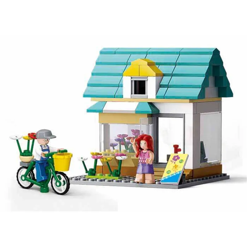 

Серия город Sluban, модель цветочного магазина QUEENIE'S, повседневные строительные блоки, блоки «сделай сам», сборные блоки, пазл, игрушка для дете...