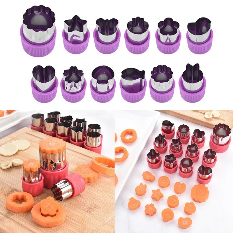 

12 pcs set Stainless Steel Cookie Cutters Sandwiches Fruit Cutter Shapes Vegetable Fondant Cake Mould Kitchen Accessories