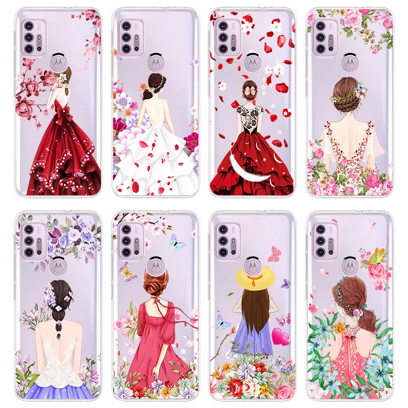 fashion back view girl phone case for motorola moto g30 g9 play e7 plus g20 g50 g60 g40 fusion e7 e20 e40 silicone cover coque free global shipping