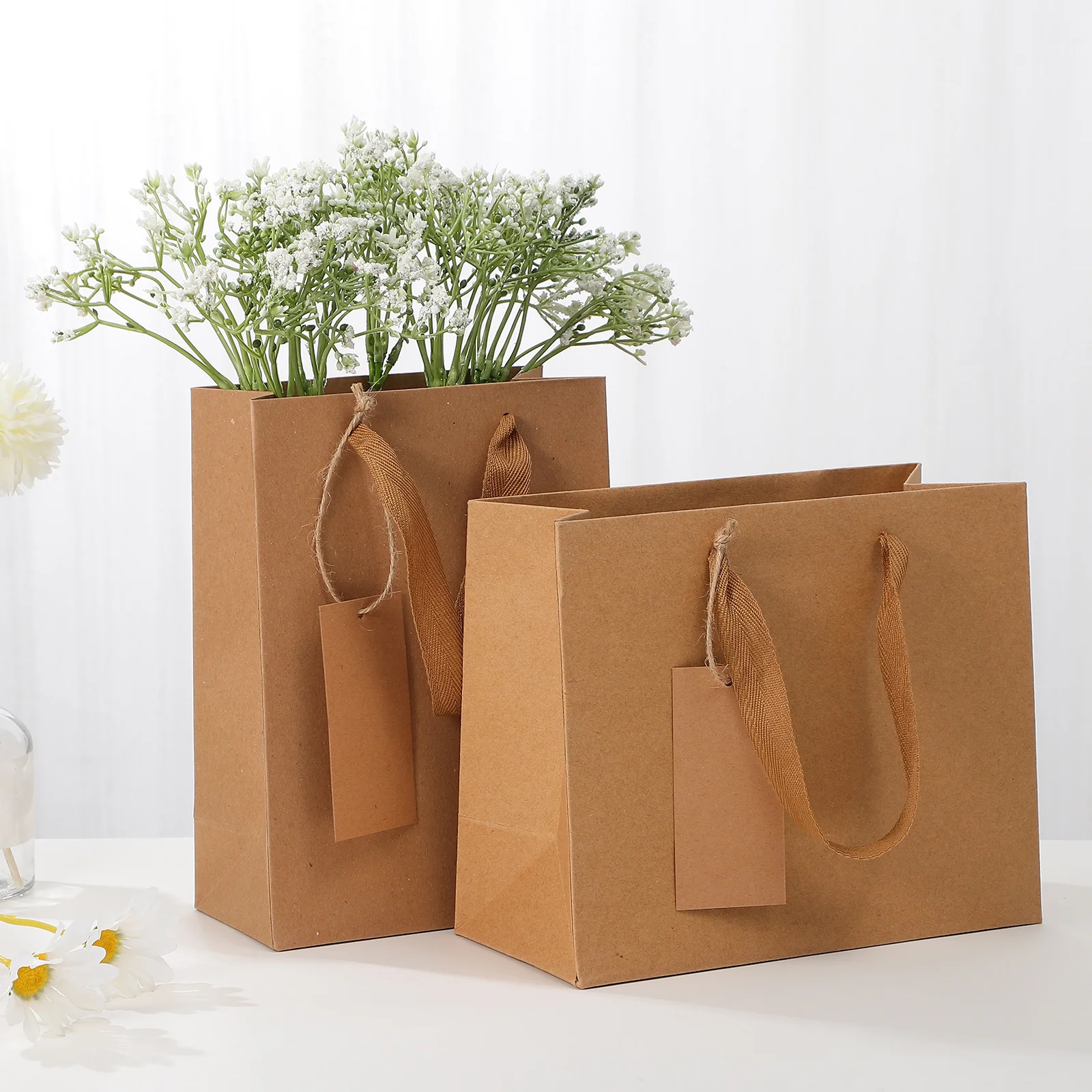 

Gift Paper Kraftbrown Handlestreat Shopping Wedding Goodie Tote Wraptags Wrapping Candy Party Holiday Birthday Christmas Grocery