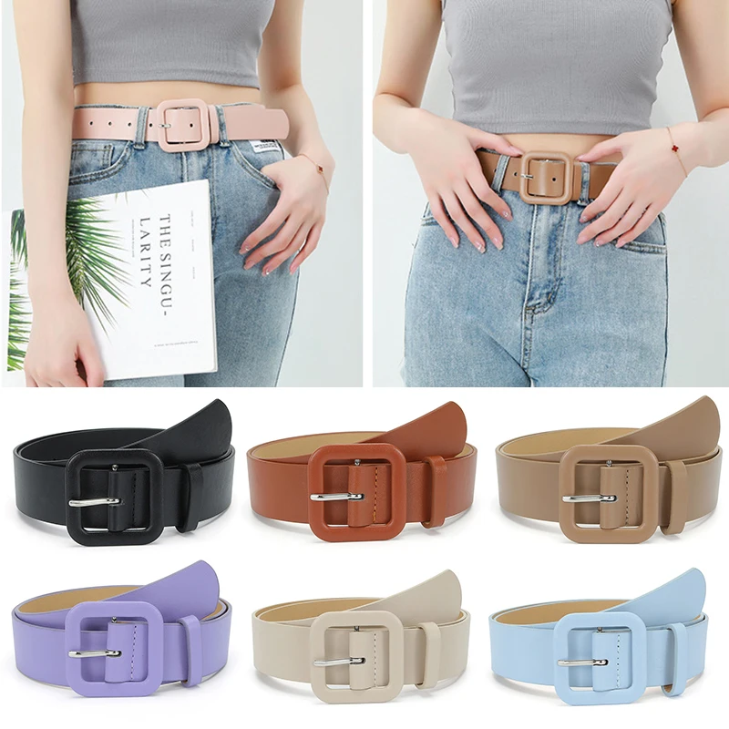 

Soft Solid Fashion Color Women's Belts For TrendySquare Hole Female Leather Buckle Strap Designer Jeans Pants For Girls Belt