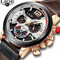 2022 lige new fashion mens leather quartz watch for men top brand luxury wristwatch waterproof sport clock relogio masculinobox