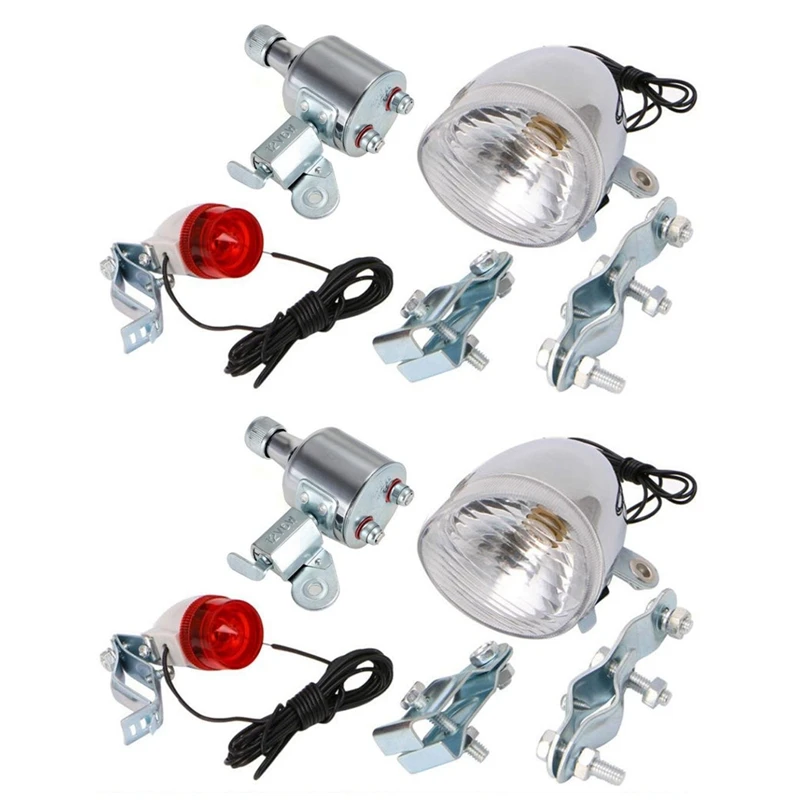 

New Hot 2X Cycling Dynamo Powered Headlight And Rearlight Bike Tail Light Bike Light Set Dynamo-Powered