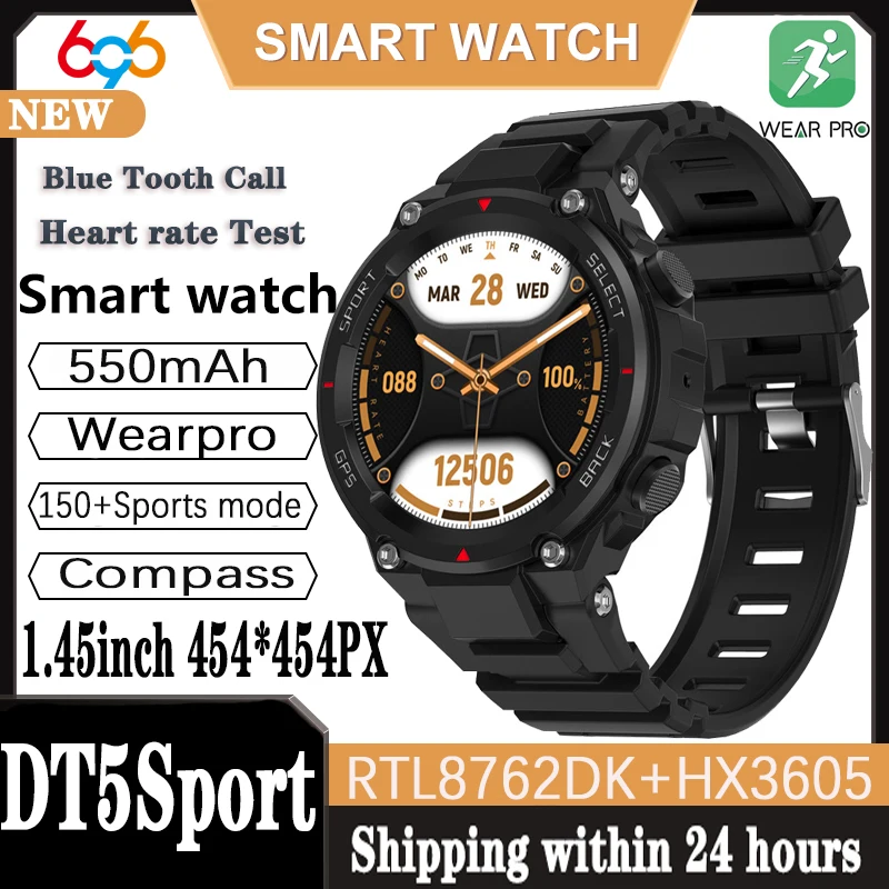 

Смарт-часы DT5Sport мужские Wearpro BT, Смарт-часы с вызовом, 150 + спортивные режимы, 550 мАч, монитор здоровья в режиме реального времени, водонепроницаемые