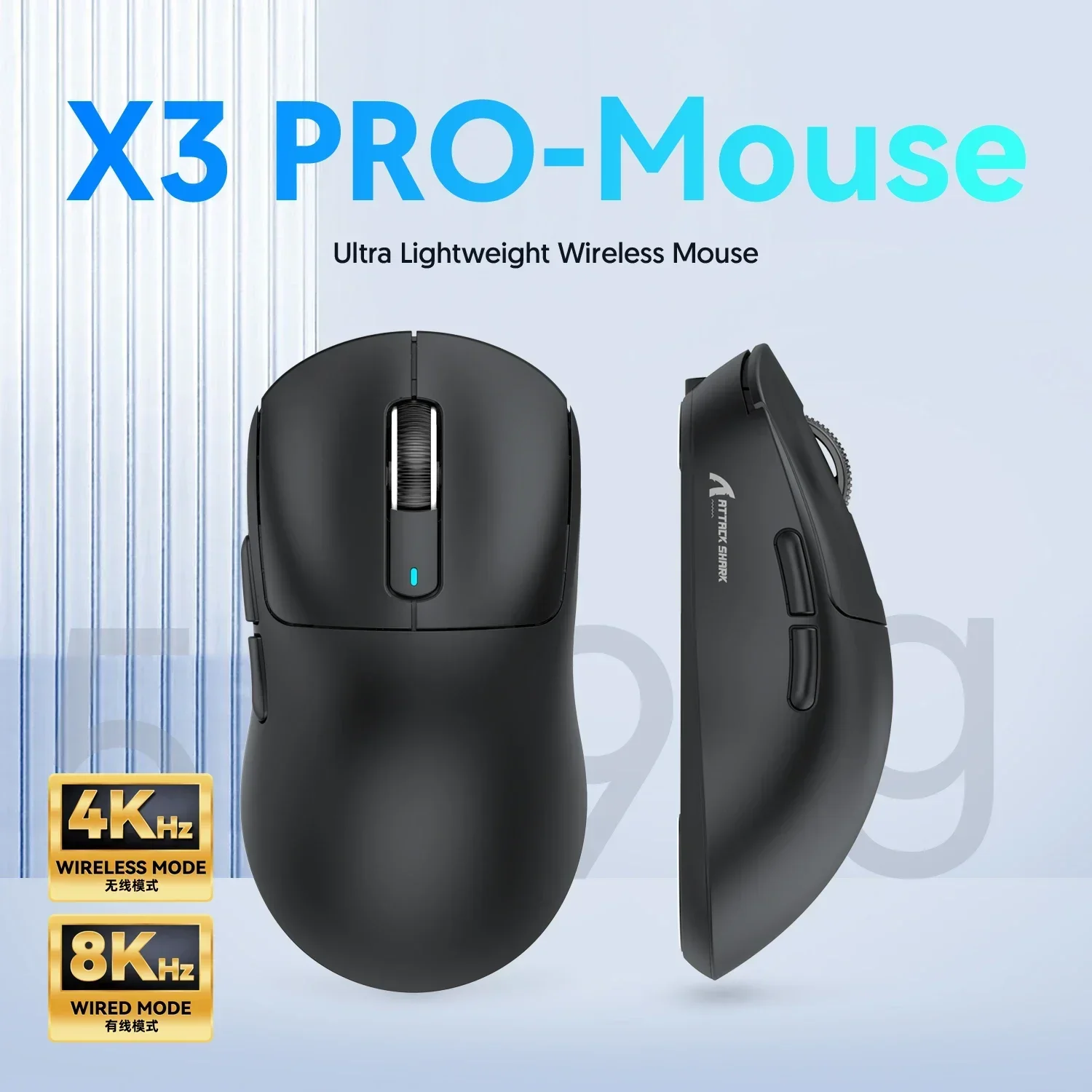 Фото Мышь X3 Pro, 4K/8K Гц, 59 г, сверхлегкая проводная беспроводная мышь BT/2,4G, игровой датчик PixArt PAW3395, 26000 точек на дюйм для Win/Xbox/PS/Mac №4