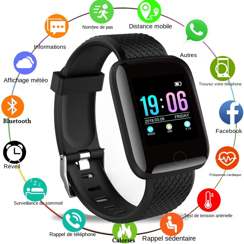 

116 Plus Smart Bracelet Sports Bracelet D13 Color Screen Bracelet Sports Pedometer Bluetooth Reminder Heart Rate Blood Pressure