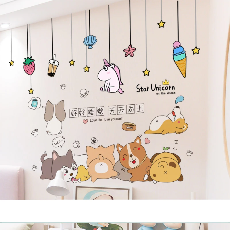 

Cartoon Dogs Animals Wall Stickers DIY Stars Unicorn Wall Decals for Kids Rooms Children Nursery Baby Bedroom Home Decoration