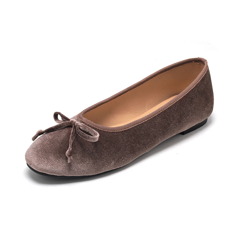 Shoes For Girls Female Elegant Bow Women Velvet Black Mocha Khaki Ballerina-Flat Shoe Size 30-42