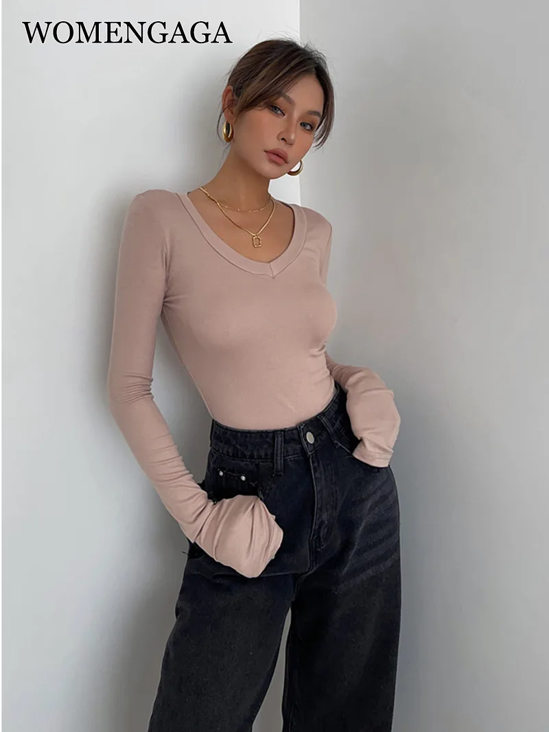 

Женская рубашка с V-образным вырезом, длинным рукавом и высокой талией