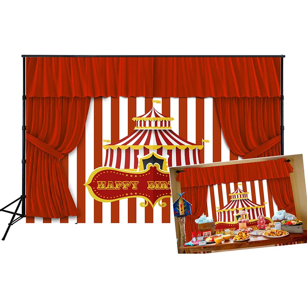 

7x5ft Red Tent Circus Photography Backdrops Birthday Party Background for Children Baby Shower Table Decorations Photo Banner