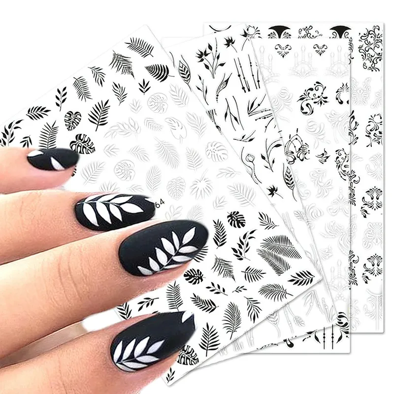 

Sdotter 1PC Nail Sticker Simple Black-white Pattern Transfer Slider Adhesive Use for Home/Professional DIY Fashion Nail Art Deco