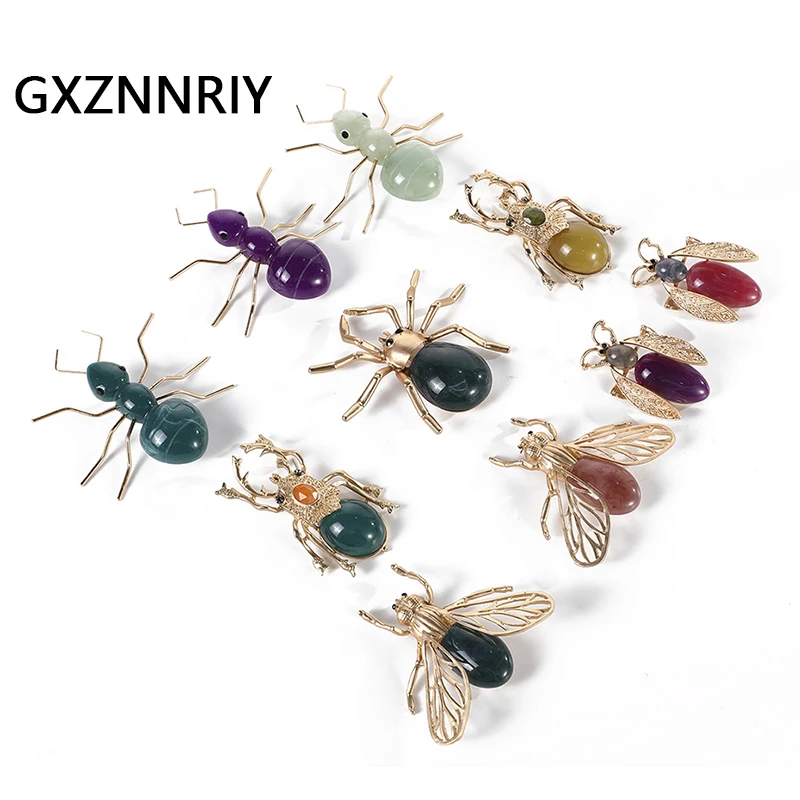 

Fashion Insect Brooches for Women Accessories Gold Color Metal Pins Big Resin Brooch Ant Beetle Spider Broches Party Jewelry