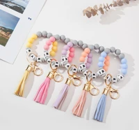 1pcs mama nana silicone beads keychain wristband keyring for women wristlet bracelet pendant keychain with jewelry accessories