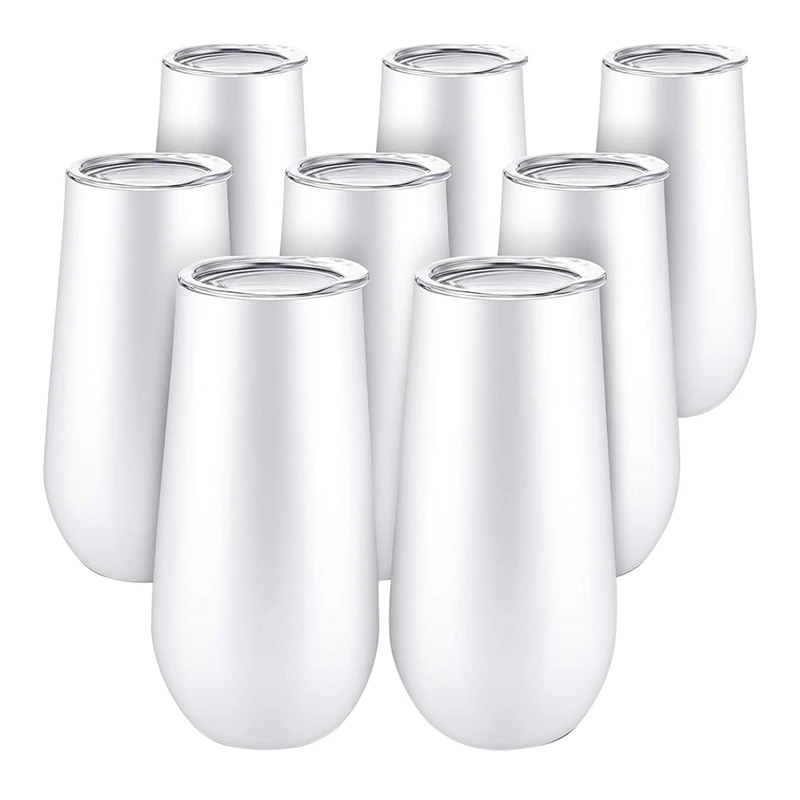 

8Packs Stemless Champagne Flutes Wine Tumbler, 6 OZ Double-Insulated Wine Tumbler With Lids Cocktail Cups
