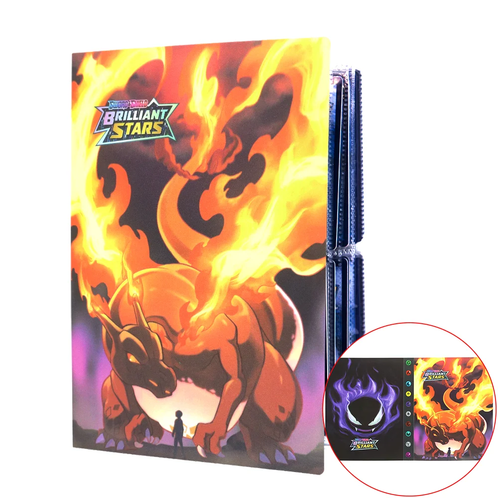 

Newest Pokemon 240pcs Pikachu Charizard Album Holder Cards Holographic 3D Flash ShinyCollection Book Top Loaded List Toys