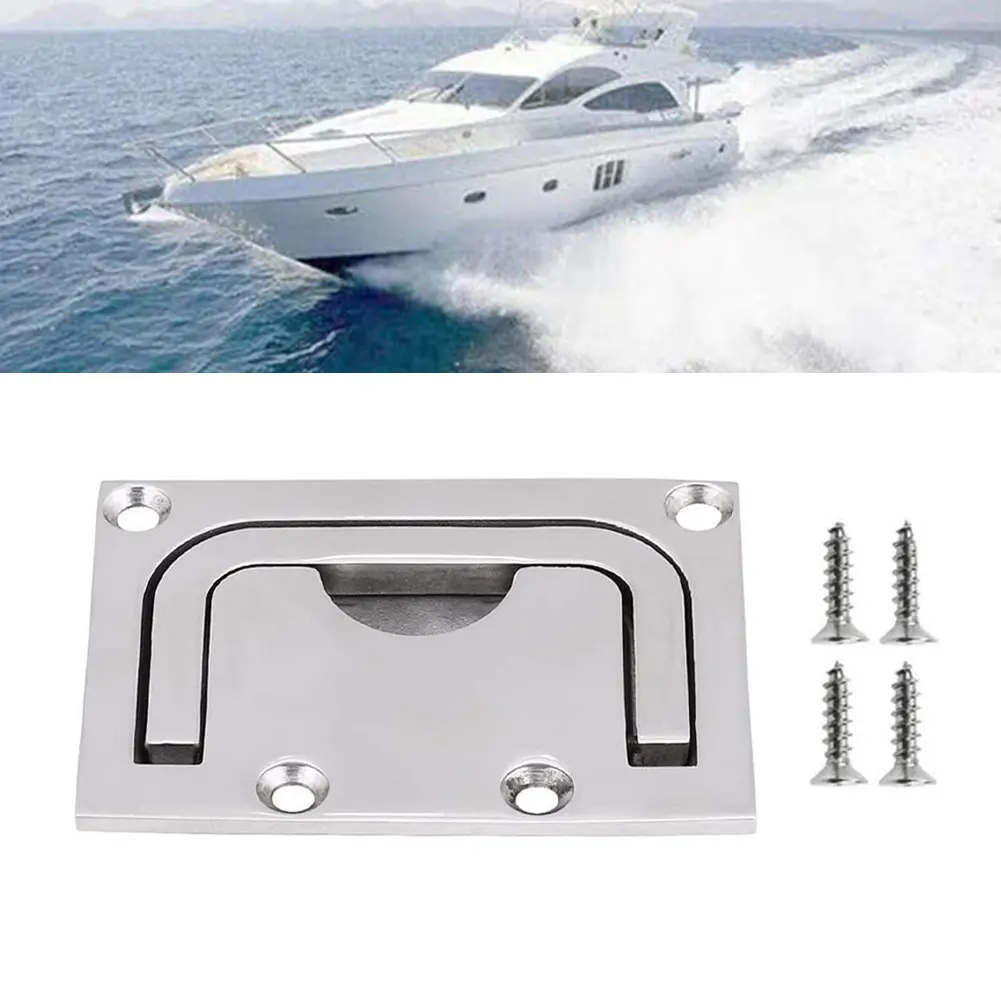 

Part Deck Cover Handle 316 Stainless Steel Marine With Screws 80*60*10mm Cabin Cover Deck Cover Buckle Embedded