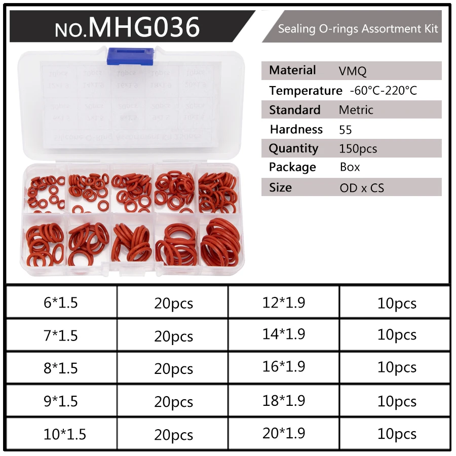 150 шт. PCP Пейнтбол VMQ красные силиконовые уплотнительные кольца, сменный комплект прокладок, наружный диаметр 6-20 мм CS 1 мм 1,5 мм 1,9 мм 2,4 мм 10 маленьких размеров