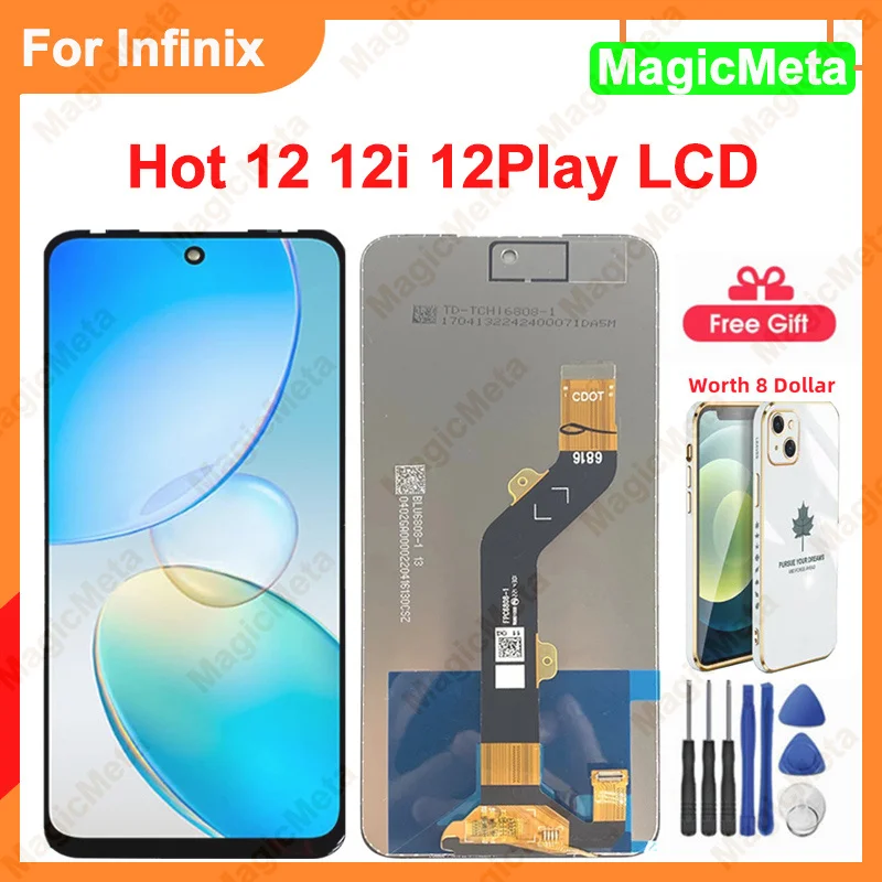 

100% протестированный экран для Infinix Hot 12/12i/12Play, ЖК-дисплей с сенсорным дигитайзером в сборе для Infinix X6817 X665B X665, Замена ЖК-дисплея