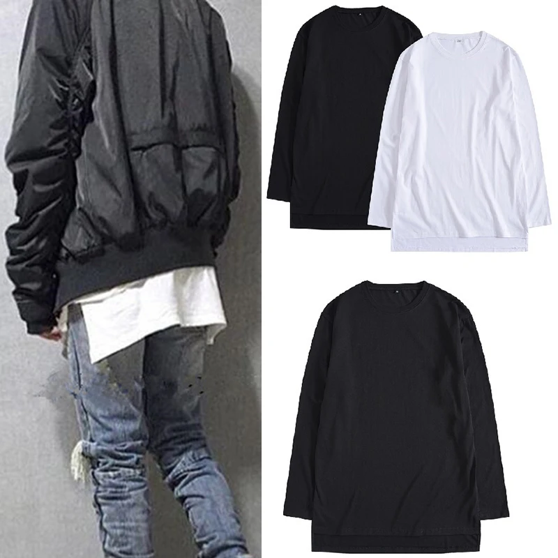 

T Shirt Mens Hip Hop Tshirt Streetwear Spring Split Hem T-Shirts Long Sleeve Tops Tees Street Wear Clothing Male Tee Shirt