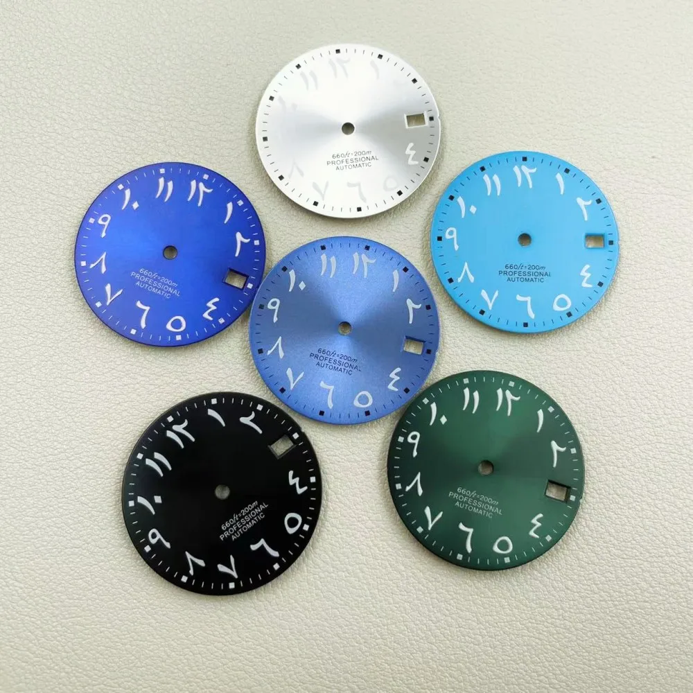 The new NH35 dial diameter 28.5mm with Arabic silver nail sun pattern glossy watch accessories