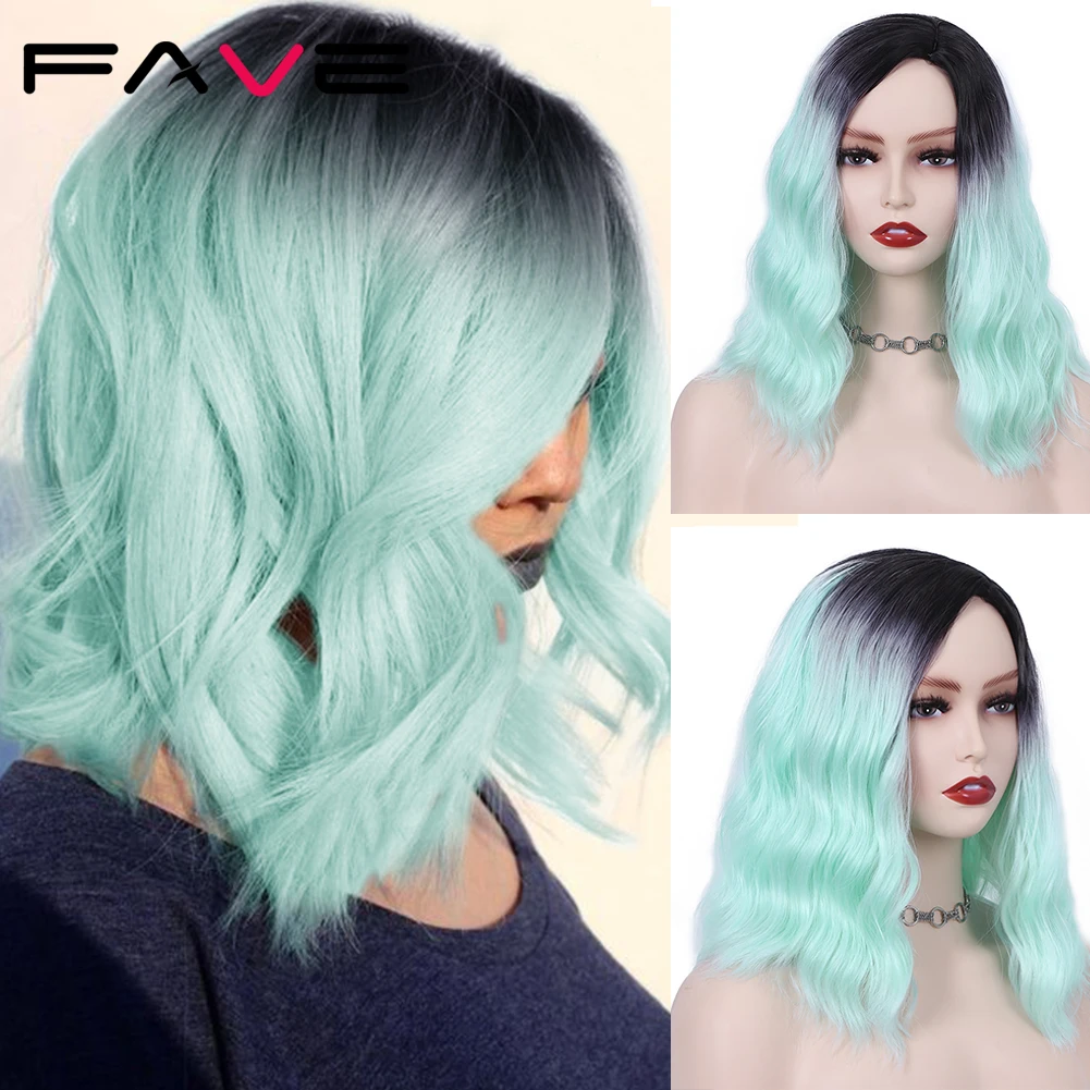Женский синтетический парик Fave Natural Wave Bob черный зеленый самый дешевый средней