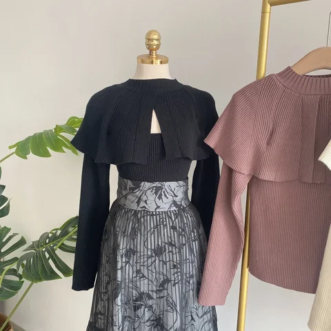 Neploe 2022, японский пригородный шаль с полыми лацканами, однотонный тонкий пуловер с длинными рукавами, вязаный свитер