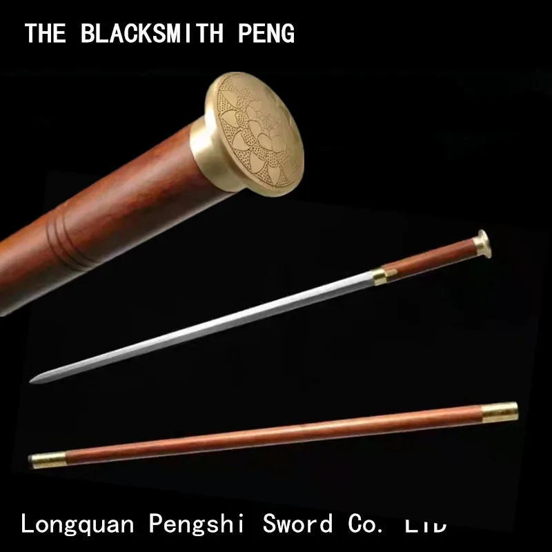 

rosewood stick Round head brass hand carved dragon Crutch/multi-function walking stick/Chinese Tang swords/ The old man a gift