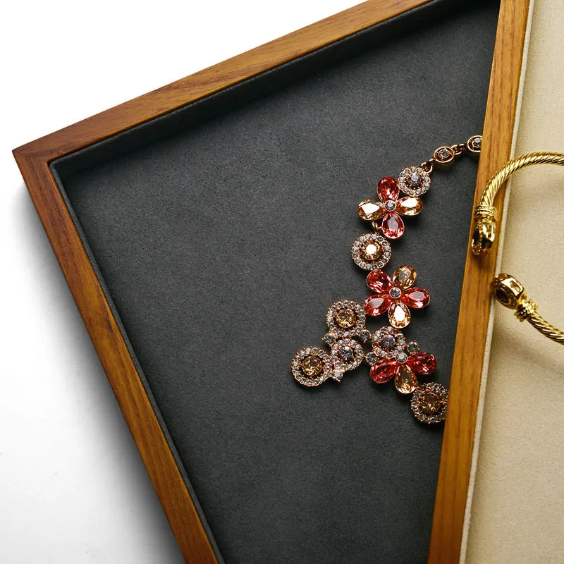 Oirlv Solid Wooden Necklace&Pendant display Stand with Microfiber for Jewellry Ring Earrings Bangle Organizer Jewelry Tray