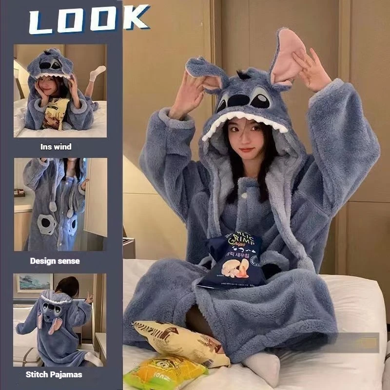 Стич для пары милые пижамы в стиле интернет-знаменитостей унисекс осень-зима