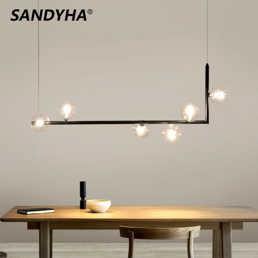 

SANDYHA Nordic Modern Glass Ball Pendant Light Loft Dining Living Bedroom Furniture Hall Led Home Decor Indoor Lighting 220V