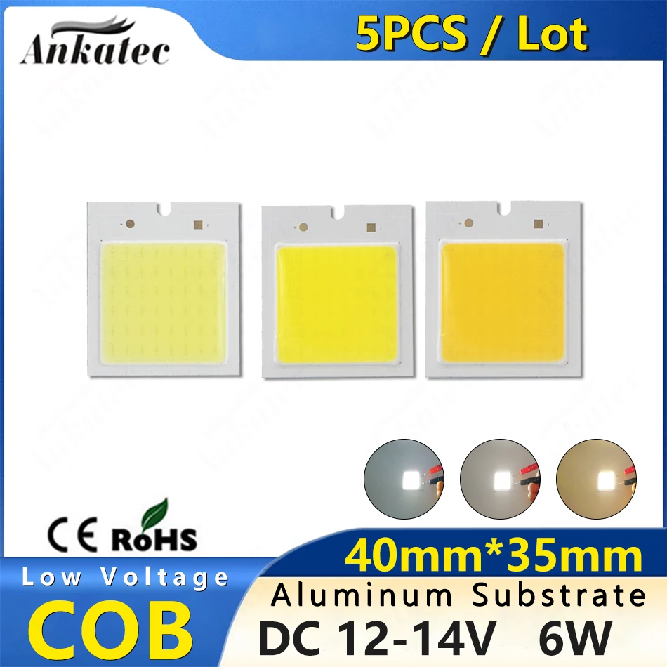 

40*35mm LED COB Integrated Surface Light Source 6W 12V DC 500mA Aluminum Lamp Panel Warm 3000k White 6000k for Car Reading Lamp